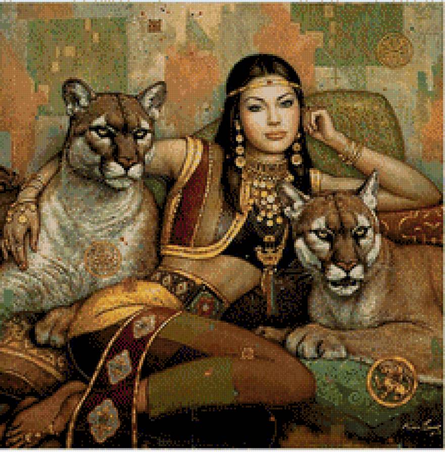 дама с львицами - картины знаменитых художников - предпросмотр