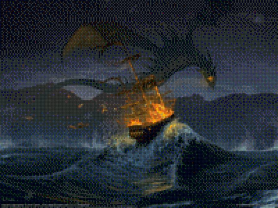 дракон и корабль - фэнтези, море, корабль, дракон - предпросмотр