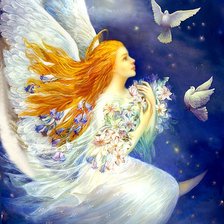 Схема вышивки «девушка ангел с голубями»