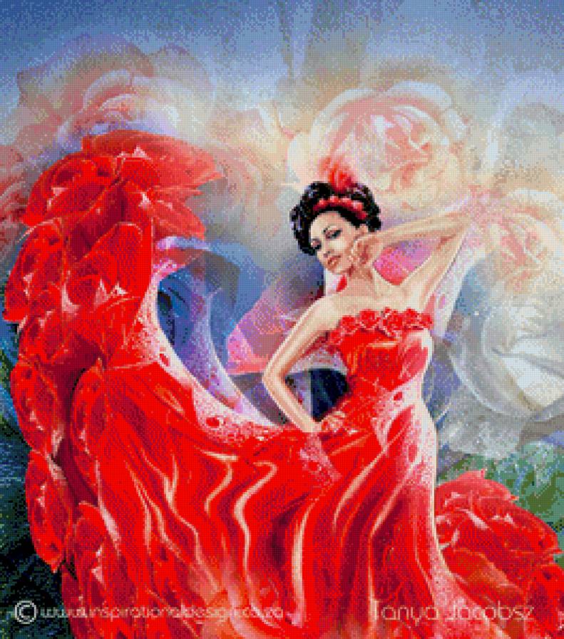 девушка в красном - розы, девушка, красное платье - предпросмотр