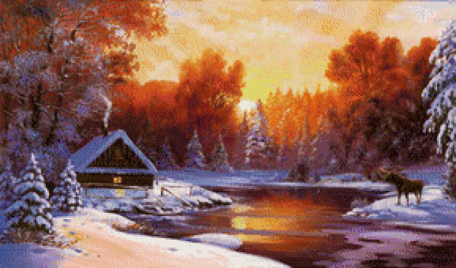 зимний пейзаж - живопись, искусство, картина, зима - предпросмотр