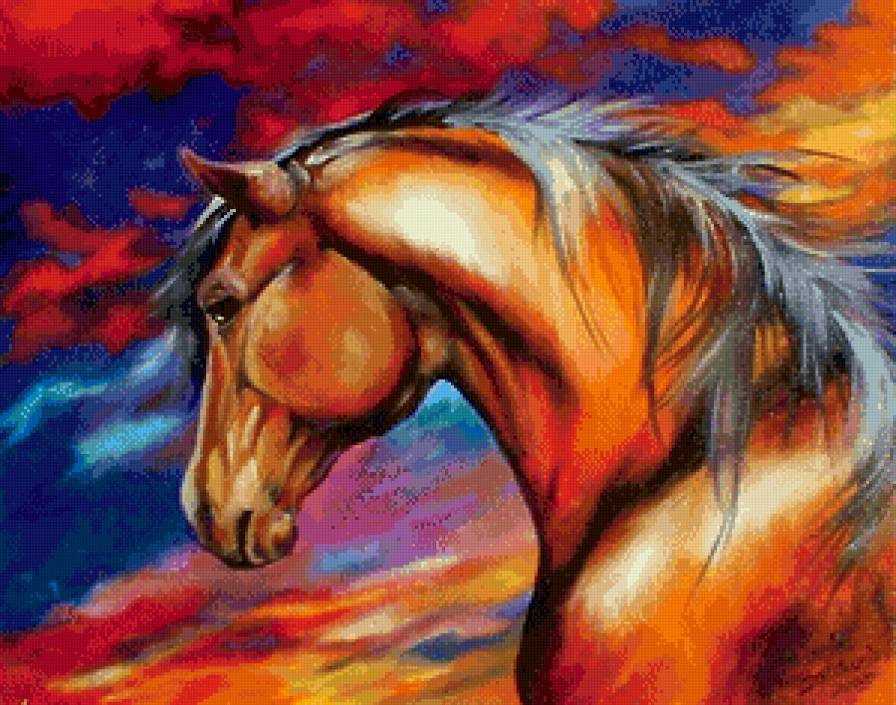 яркая лошадь - конь, живопись, животное, краски, природа, огонь, лошадь - предпросмотр