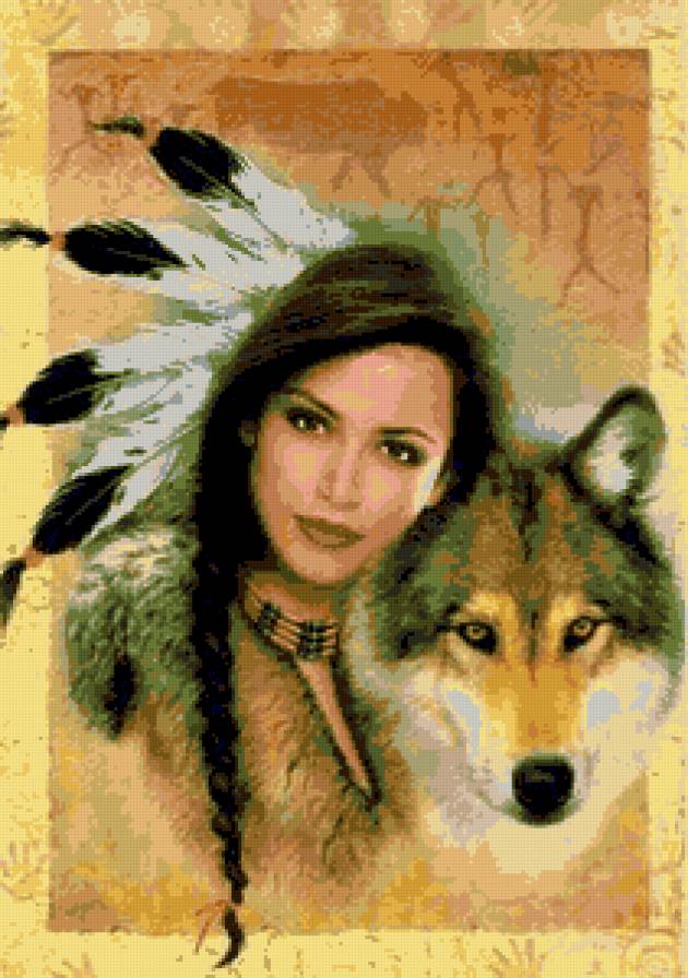 Девушка и волк - девушка, волки, индейцы - предпросмотр