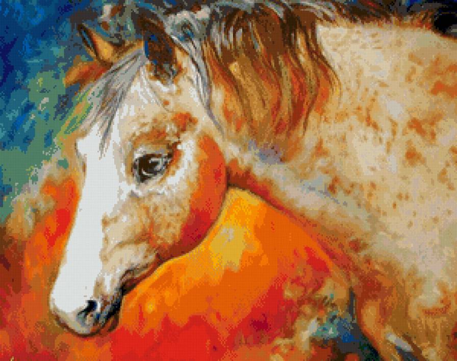 лошадь - конь, животное, лошадь, краски, огонь, природа, живопись - предпросмотр