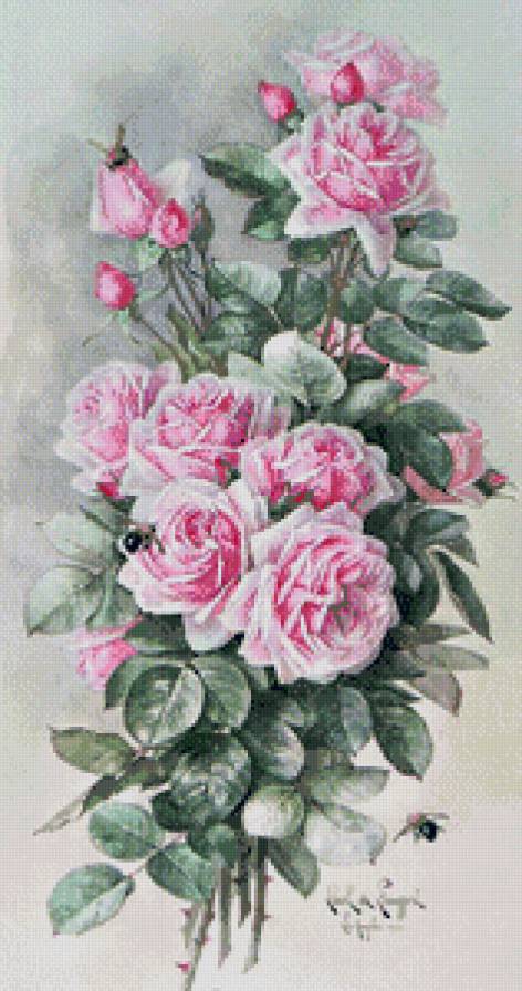 Серия "Цветы, букеты" - розовые, пчелки, нежные розы, винтаж - предпросмотр