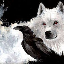 Схема вышивки «ворон и волк»