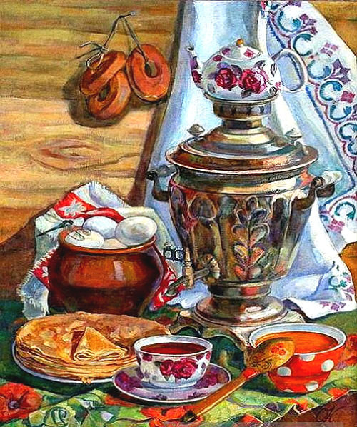 Самовар - чаепитие, блины, чай, натюрморт - оригинал