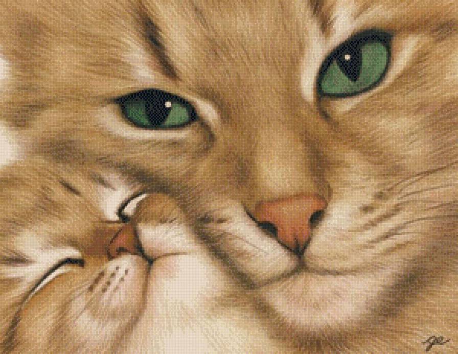 Серия "Забавные зверюшки" - котенок, рисунок, мать и дитя, нежность, кошка - предпросмотр