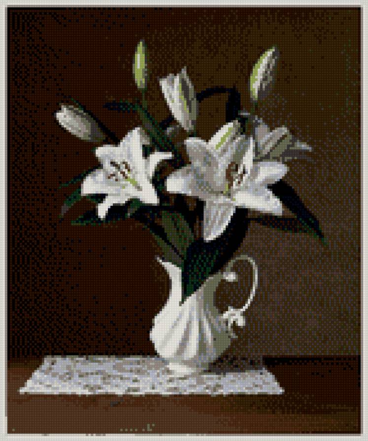 ваза с лилиями - схема, лилии, лилии в вазе, белые лилии - предпросмотр
