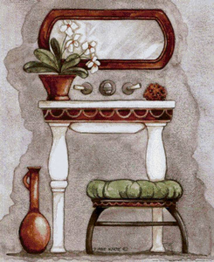 ванная комната - чистота, зеркало, умывальник, цветы, ванна - предпросмотр