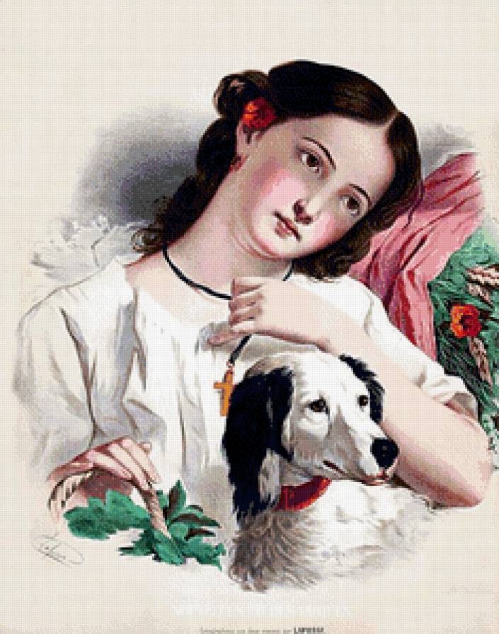 женский образ с собакой - девушка, живопись, женщина, образ, красота, портрет, собака - предпросмотр