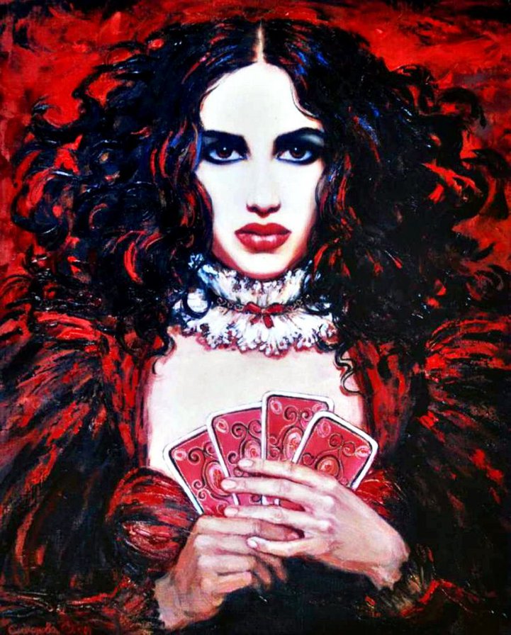 женщина вамп с картами - женщина, портрет, девушка, вамп, брюнетка, карты - оригинал