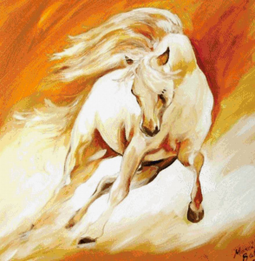 лошадь на скаку - конь, животное, лошадь, природа, живопись - предпросмотр