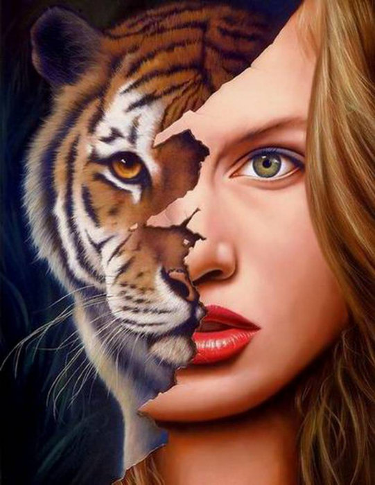 женщина - тигрица - сюжет, женщина, тигр - оригинал