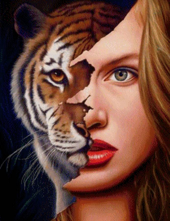женщина - тигрица - тигр, женщина, сюжет - предпросмотр