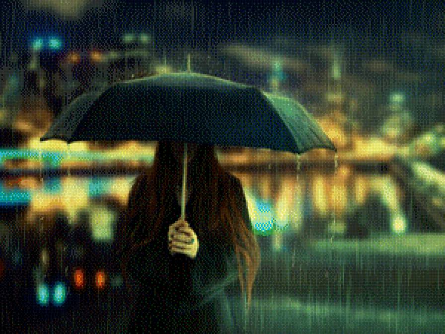 под дождем - город, дождь, девушка - предпросмотр