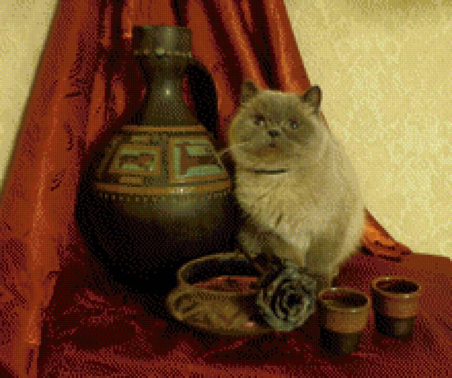 натюрморт с кошкой/11 - кошка, натюрморт, кувшин - предпросмотр