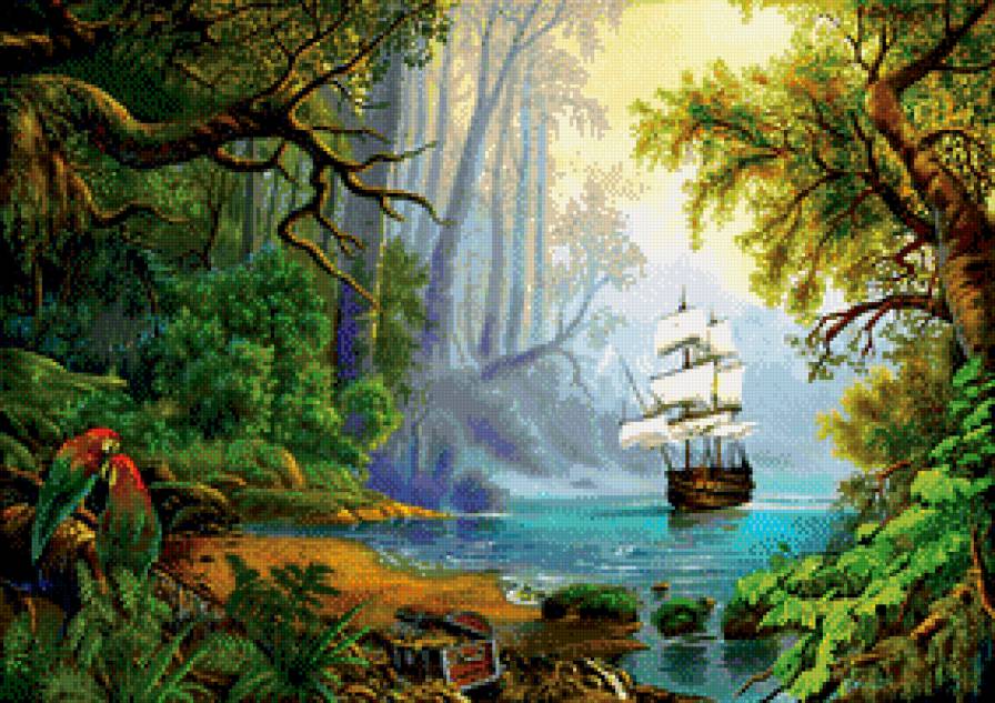 море, корабль, лес, попугай. - предпросмотр