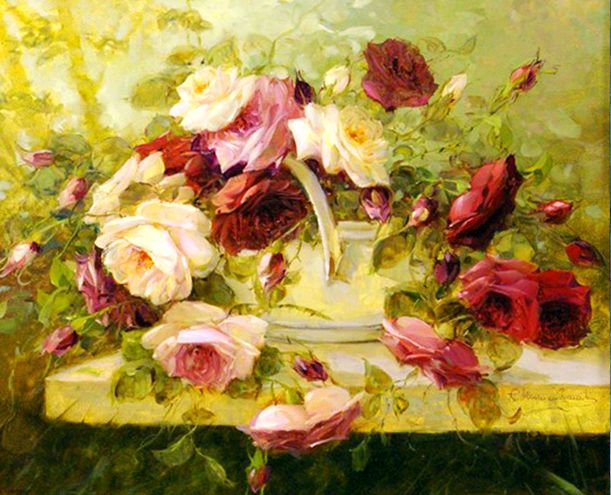 розы в вазе - нежность, цветы, живопись, букет, розы, натюрморт, ваза - оригинал