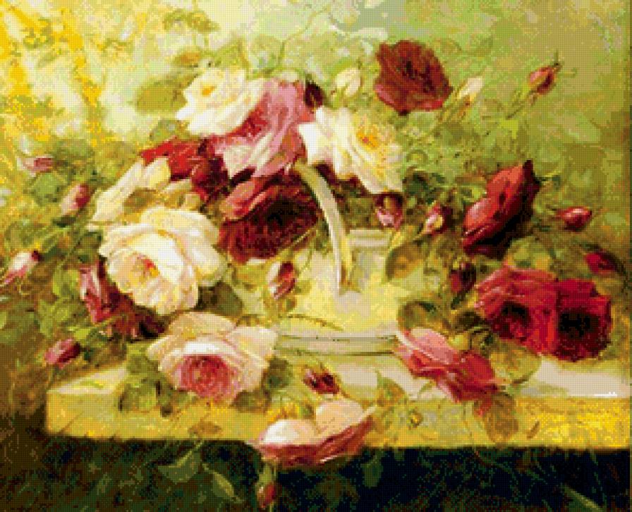 розы в вазе - цветы, ваза, розы, букет, натюрморт, живопись, нежность - предпросмотр