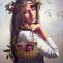 Оригинал схемы вышивки «девушка в венке из вишни» (№967254)