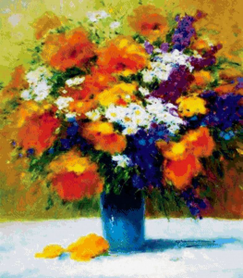 цветы в вазе - натюрморт, живопись, цветы, ваза, букет, импрессионизм - предпросмотр