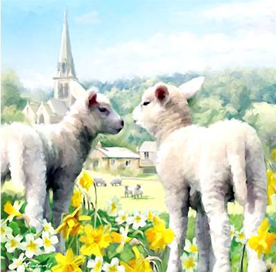 пасхальные овечки - праздник, церковь, цветы, весна, пасха, овечки, ромашки - оригинал