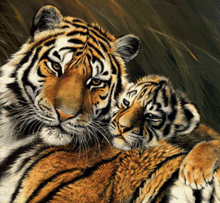 Серия "Дикая природа" - тигр, нежность, мать и дитя, тигрица, тигренок - предпросмотр