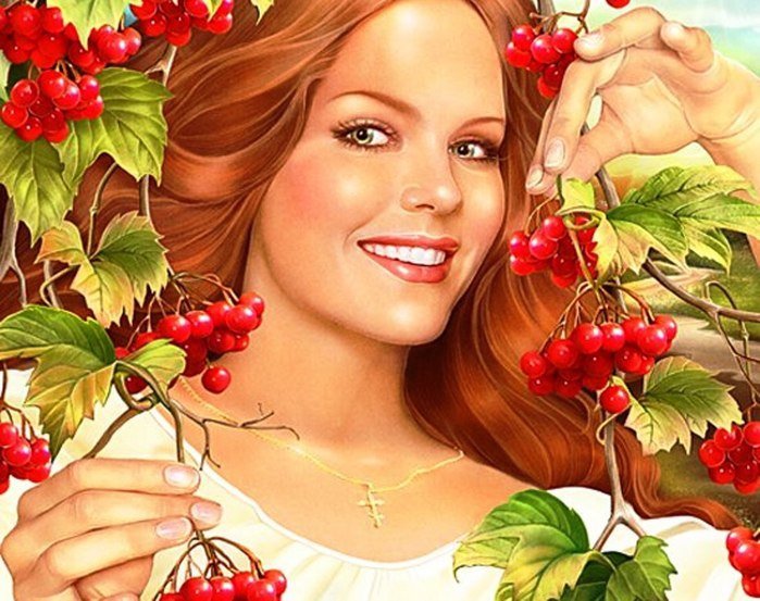 Девушка Осень. - осень, ягоды, девушка, урожай, улыбка - оригинал