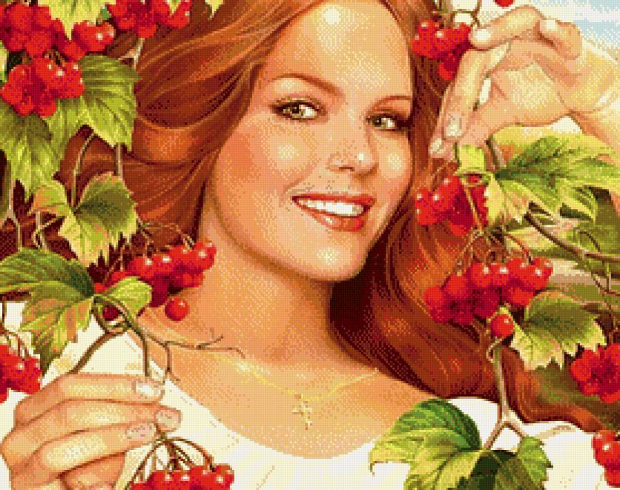 Девушка Осень. - девушка, осень, улыбка, урожай, ягоды - предпросмотр