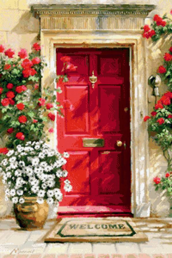 добро пожаловать - дверь, рисунок, цветы, прихожая, добро пожаловать - предпросмотр