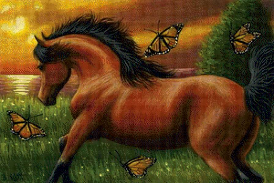 лошадка - кони, лошадь, животные.бабочки, бабочка, лошадка, лошади - предпросмотр