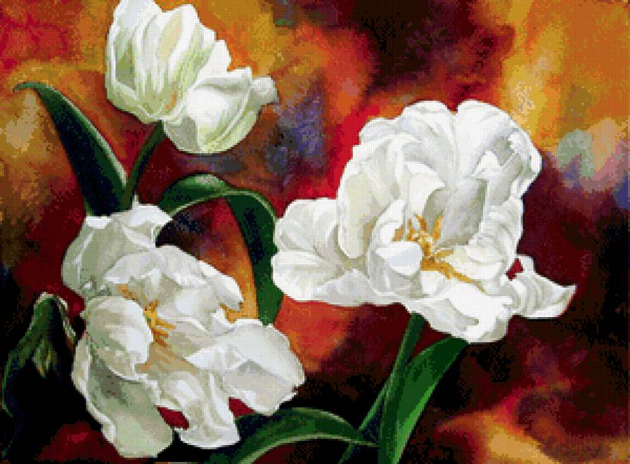 белые тюльпаны - букет, цветы, ваза, акварель, тюльпаны, панно, весна - предпросмотр