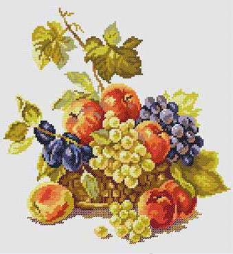 натюрморт - виноград, сливы, фрукты, персик - оригинал