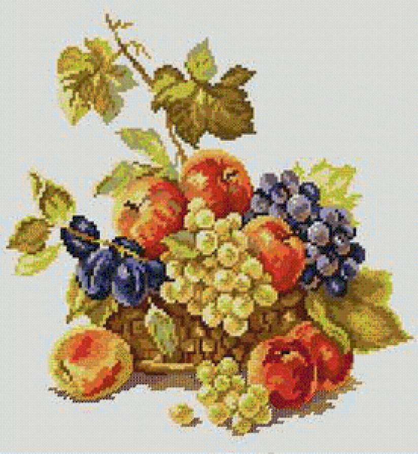 натюрморт - виноград, фрукты, сливы, персик - предпросмотр