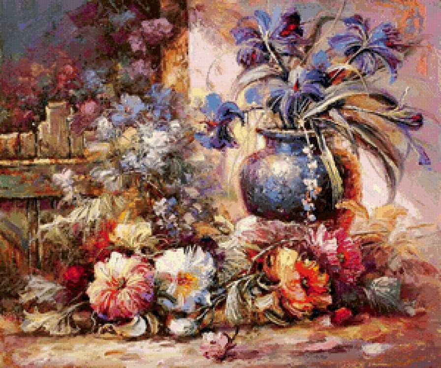 натюрморт с цветами - живопись, ваза, натюрморт, букет, цветы - предпросмотр