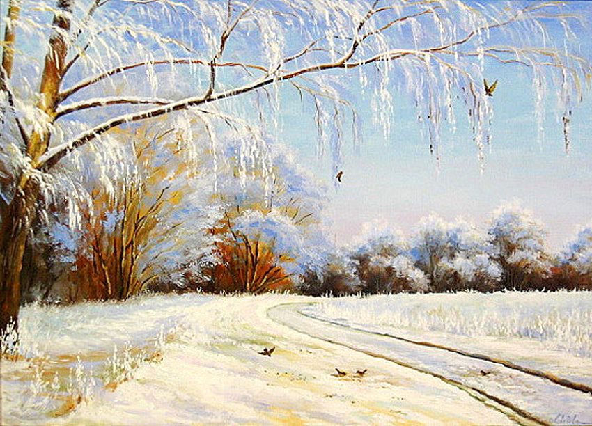 зима - мороз, деревья, зима, снег, природа, пейзаж, живопись - оригинал