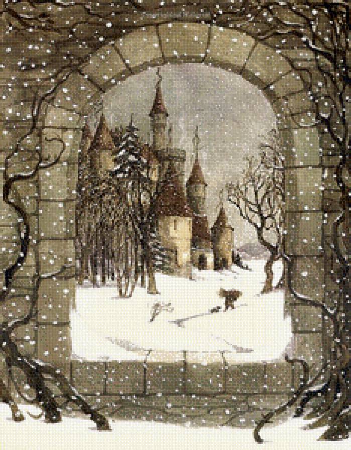 Серия "Пейзажи" - зима, замок, снег, арка, лес - предпросмотр