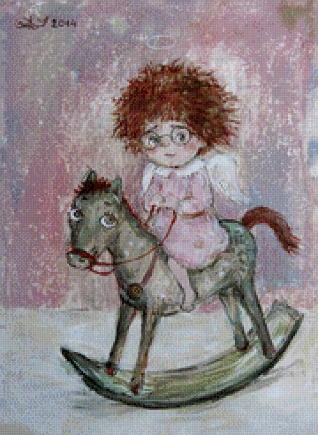 Ангел на лошадке - девочка, ангел, детская, лошадка - предпросмотр