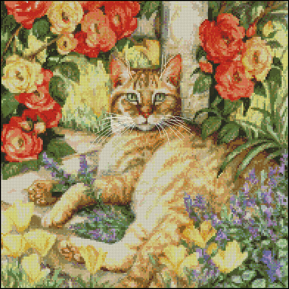 мисс табби - кошка, цветы - оригинал