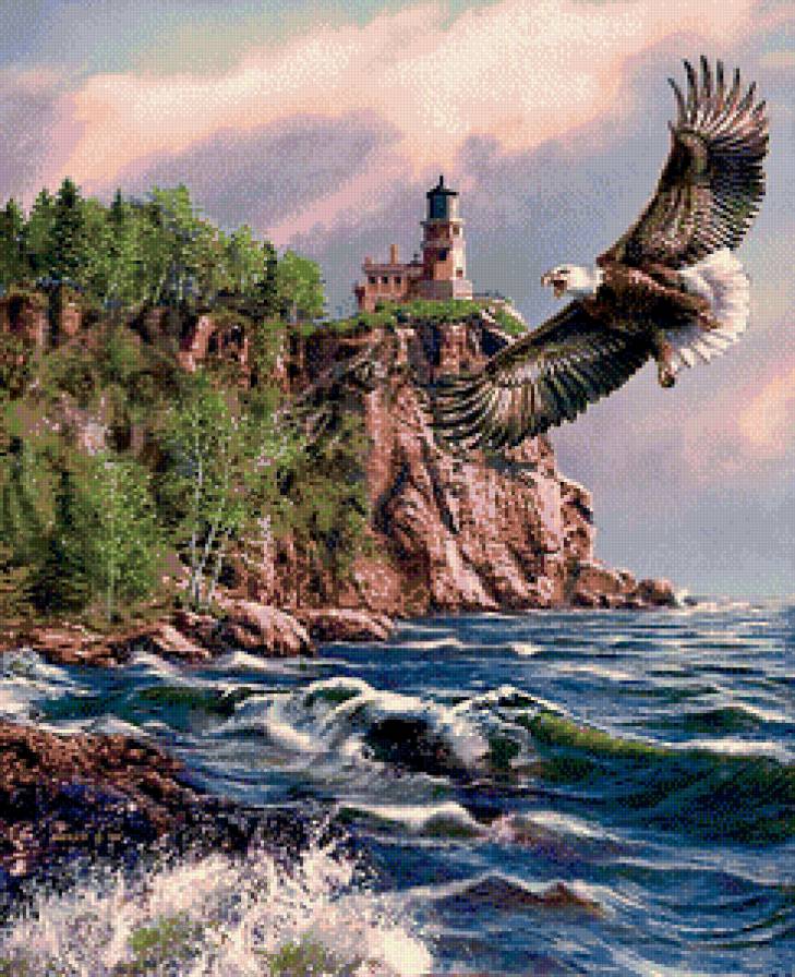 Серия "Пейзажи" - утес, море, орлан, маяк, прибой - предпросмотр