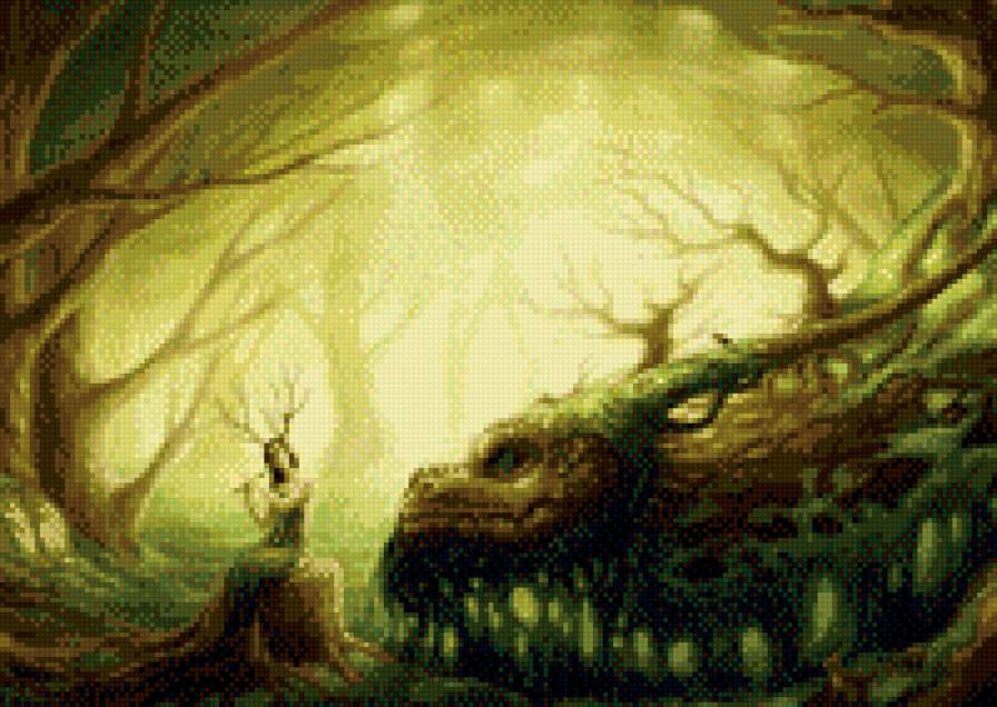 Лесной дракон - дракон, лес, сказка, фея - предпросмотр