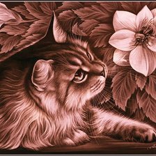 Оригинал схемы вышивки «Котенок с цветком» (№978651)