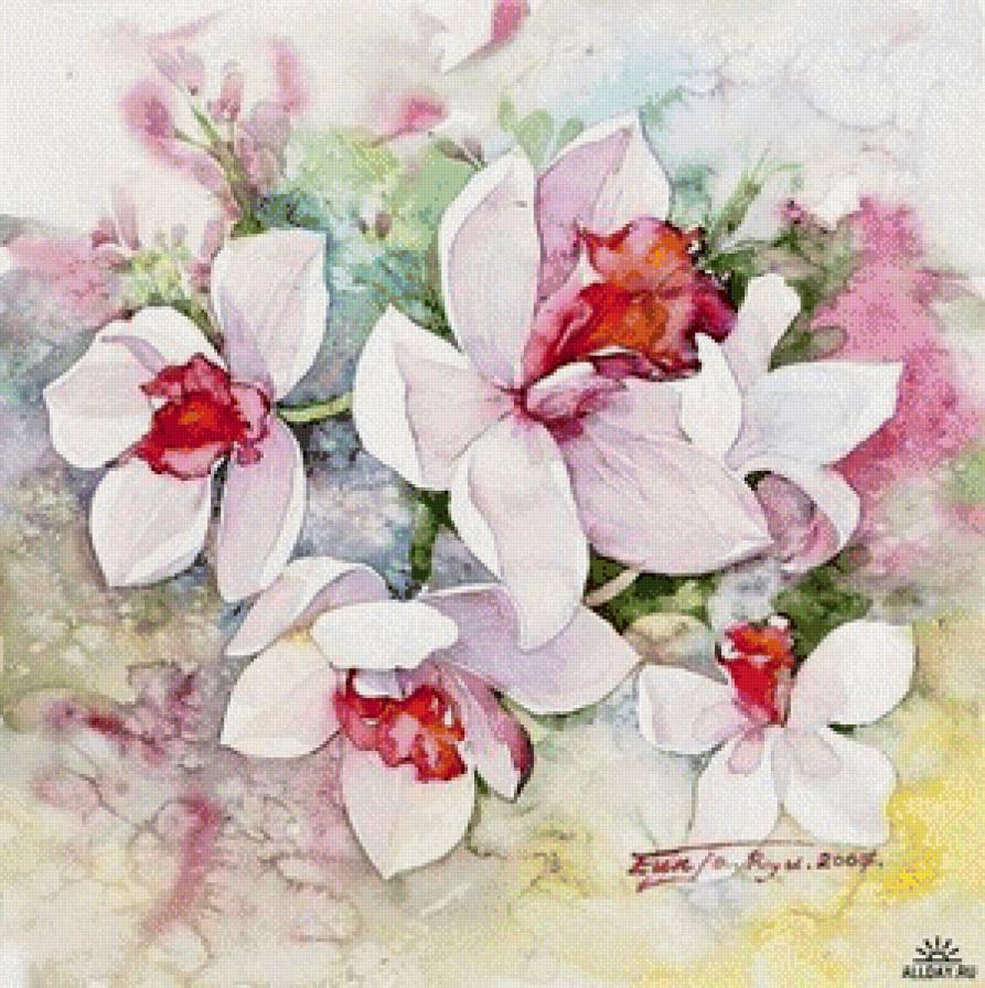Нежные цветочные акварели Ryu Eunja № 1 - цветы, картина, искусство, живопись - предпросмотр