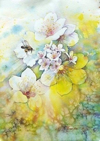 Нежные цветочные акварели Ryu Eunja № 2 - картина, цветы, живопись, искусство - оригинал