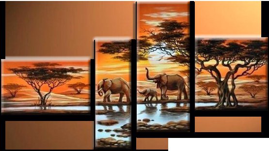 триптих - африка, триптих, пейзаж, животные - оригинал