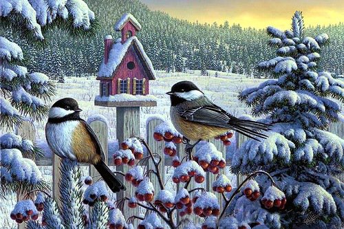 зимний пейзаж - птицы, зима, пейзаж - оригинал