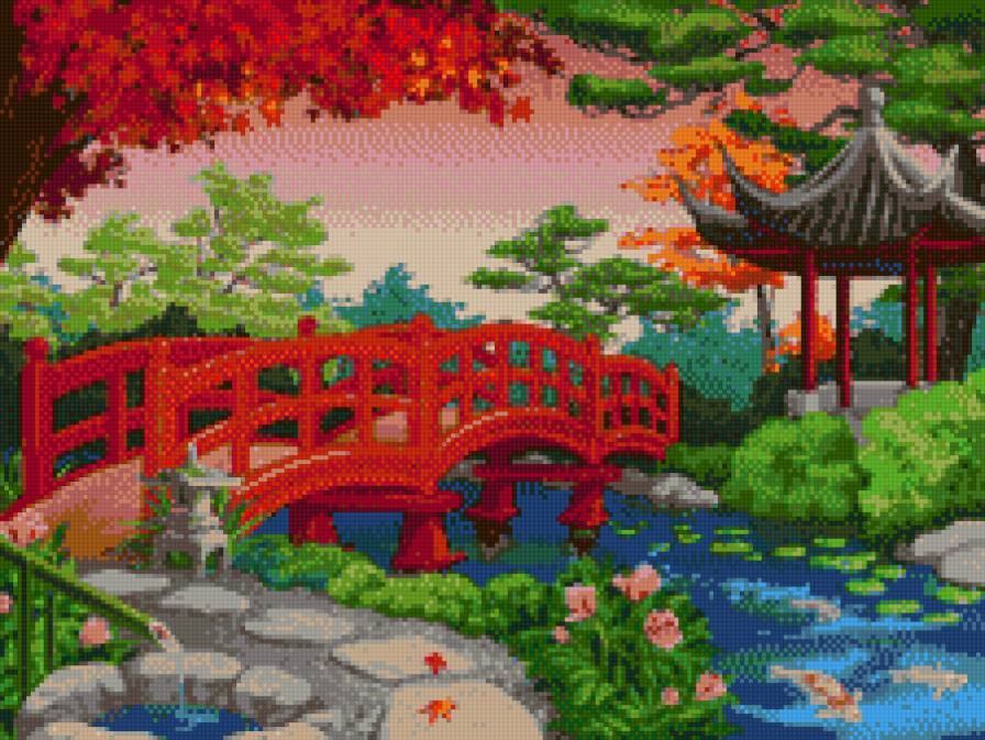 В японском саду - дальний восток, природа, пагода, мост - предпросмотр