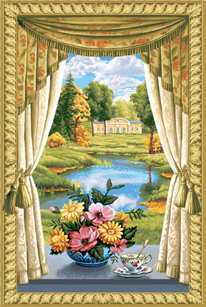 Дачный  роман - пейзаж, цветы, окно - оригинал