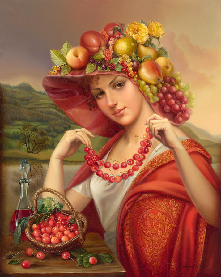 Девушка с фруктами - фентези, девушка - оригинал